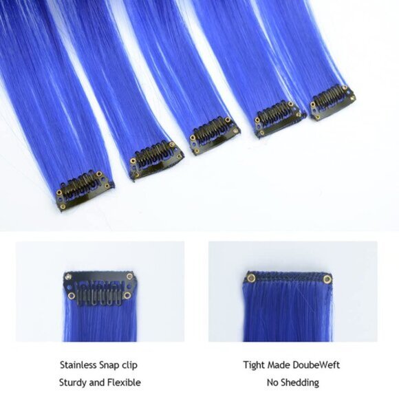 16PCS 22Inch Blue Clip-in Hair Extensions, Straight Colored Highlights for Women - Picture 4 of 7